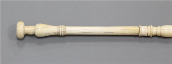 A 19th century Indian ivory walking stick, 30.5in.
